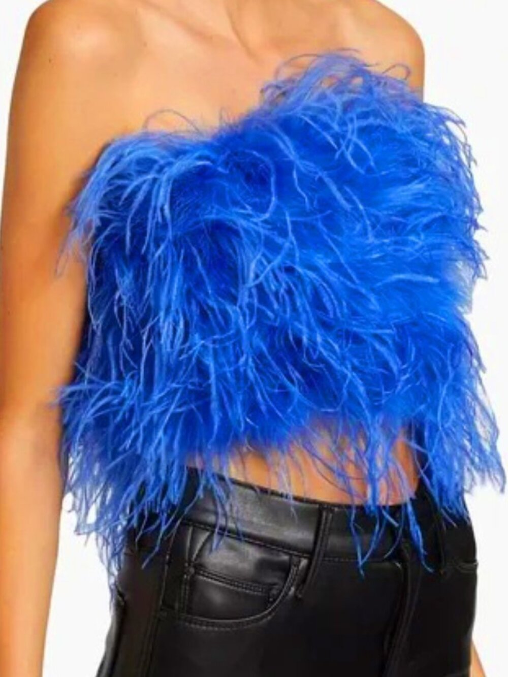 ๐ฅCHIC SEXY GLAM!๐ฅLAMARQUE x REVOLVE ZAINA COBALT LUXURIOUS OSTRICH FEATHER TOP - Picture 9 of 15